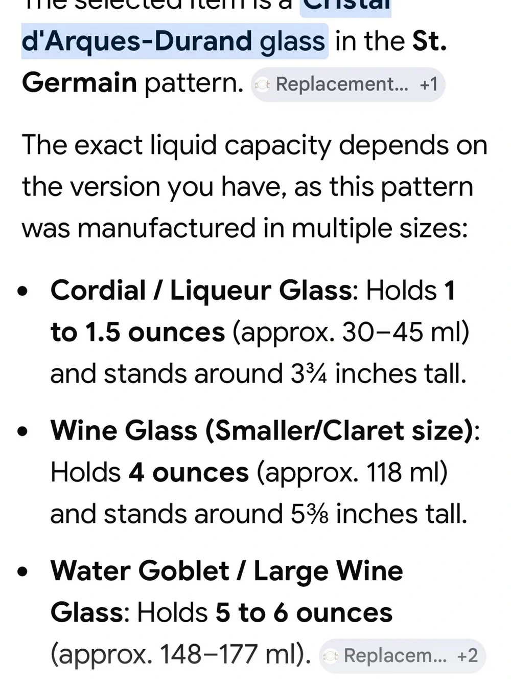 Crystal d'Arques-Durand St. Germain Clear Wine Glass - Clear set of 8 for 30